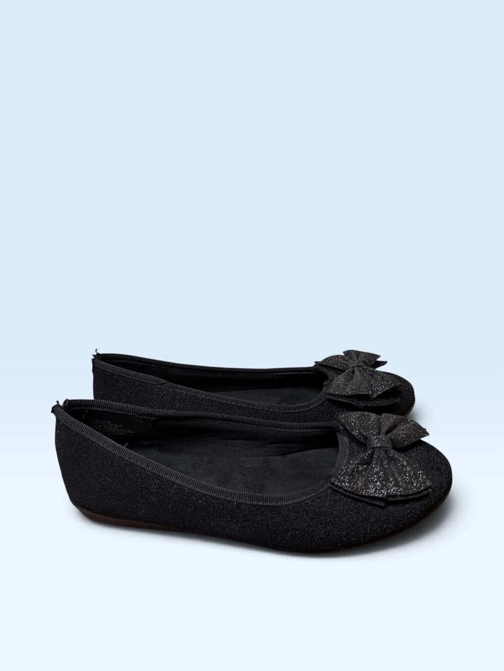 Dominique Nicole Black Glitter Bow Ballet Flats Size 4
